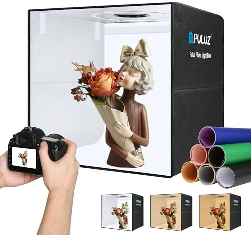PULUZ Photo Light Box 50cm, Professional Portable Light Box Photography Tent Kit with Dimmable 3 Colours Temperatures 200 LEDs Lights 6500k& 20W USB-PD & 12 Photo Backgrounds for Product Photography