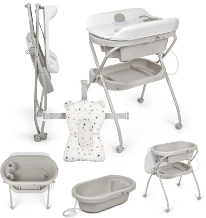 Ms Bubble + Reductor - Bañera Bebé Ergonómica con Patas y Cambiador Impermeable Acolchado con Cierre Compacto, Organizador, 4 Ruedas con Frenos.