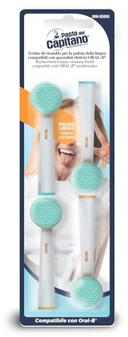 Pasta del Capitano Testine di Ricambio INN-90806 per Spazzolini Elettrici Oral-B®, Pulisci Lingua in Silicone con Micro-Setole per Igiene Orale Completa, Compatibilità Versatile