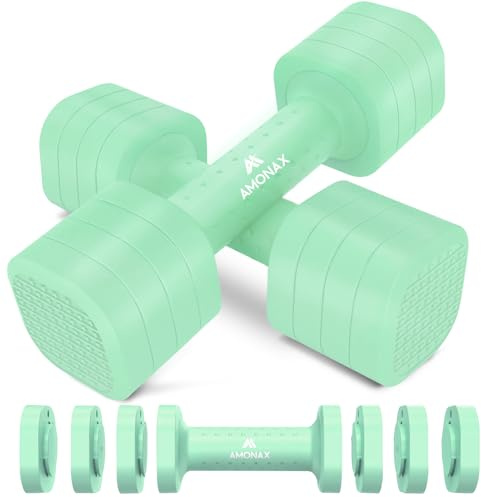 Amonax Pesi Palestra Manubri Regolabili 4 in 1, Set di pesas 1kg/1.5kg/2kg/2.5kg per Uomo e Donna, Kit Pesi Palestra per Casa, Manubri Palestra Compatti per Allenamento di Forza e Fitness Quotidiano