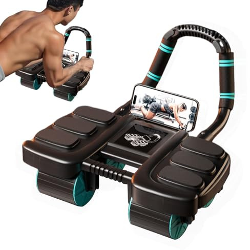 Abdominal Wheel Roller New Ab Roller Exercise Wheel abs Workout Equipment Machine of Home Fitness Sports Sliders for Core Trainer Gym Automatic Rebound Elbow Support With Built-in Phone Holder