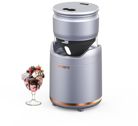 BRIOBITE Macchina per gelato, macchina elettrica di alta qualità con funzionamento a basso rumore, ricaricabile, perfetta per gelati, sorbetti e yogurt congelato, facile da pulire, argento