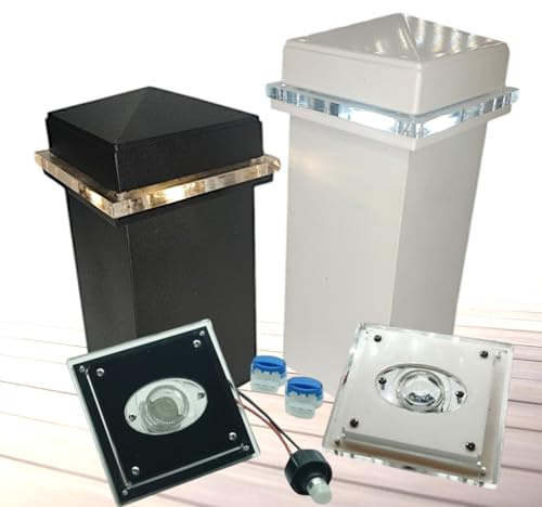 DekLights® Pro Line LED Post Cap Light Module for Aluminum Deck Railing & Fence Posts. Our Glass Edge Style Module to use with Your existing Post caps. Replaceable LED Bulb (Black 3000k, 2.5x2.5)