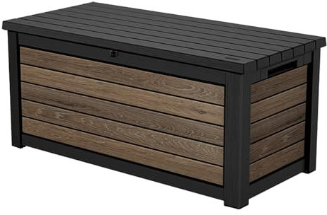 Keter Northwood Auflagenbox/Kissenbox 623 Liter | 100% Wasserdicht mit Belüftung dadurch kein übler Geruch/Schimmel Moderne Holzoptik | Deckel belastbar bis 250 KG | Deckel mit Gasdruckfedern