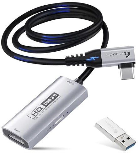 Guermok USB3.0 Video Capture Card for Streaming, PD 100W & 90 Degree USBC & Type C Adapter, 3.3ft 2K@30FPS HDMI to USB A/C Capture Devices for Oculus /Quest3 /Pad/MacOS/Switch /PS5/4