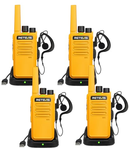 Retevis RT668 Walkie Talkie, Uppladdningsbara Radio med Hörlurar, 16 Kanaler, VOX Falltålig Tvåvägsradio med 1200 mAh, Professional Walki Talki för Vuxna, för Hotell, Restauranger (2 Par)