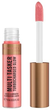 Rimmel London Multi Tasker Turbocharged Glow, 002 Rosy Rebel, Illuminante liquido per il viso, Perle riflettenti, Luminosità naturale, Vitamina C & E, Formula Vegana, 10 ml