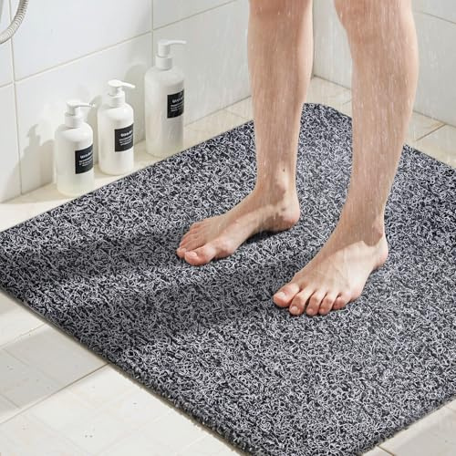 COSYLAND Tapis de Douche Antidérapant 80x80 cm - Tapis de Bain Design Luffa - Drainage Efficace & Confort - Salle de Bain - Noir/Blanc