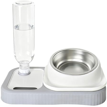 Set de Comedero y Bebedero para Perros y Gatos, Comedero Doble con Botella de Agua Automática por Gravedad, Cuenco de Comida y Agua para Perros Pequeños, Medianos, Gatos y Cachorros