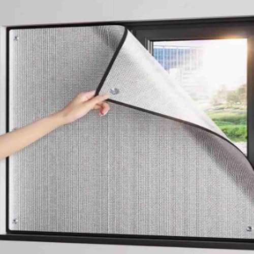 Película 100% opaca para ventana, protección solar y lámina aislante con ventosa, reflector de calor para casa, oficina, garaje y terraza solar, personalizable (50 x 100 cm, gris)
