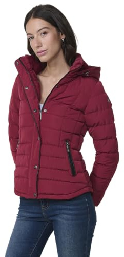 Koroshi Giacca imbottita da donna in colore marrone con collo alto, cappuccio rimovibile e fodera effetto pelliccia. Design caldo, funzionale e con stile urbano., rosso, XS