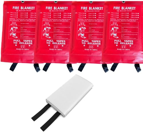 Lot de 4 Couverture Anti Feu Incendie, 100 * 100 cm Couverture Ignifuge pour la Fourneau Garage Bureau, Protection Ignifuge et Isolation Thermique en Fibre de Verre 280g/Pièce