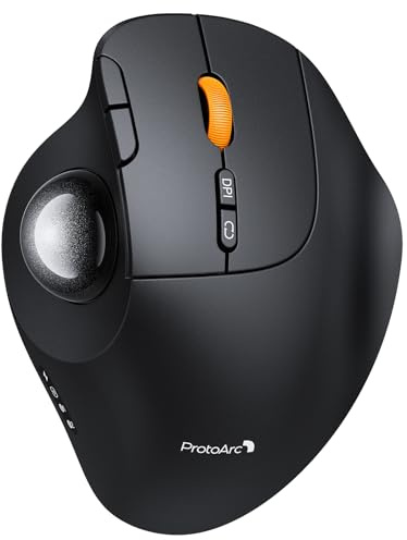 ProtoArc Souris à Boule sans Fil, EM02 Souris Ergonomique Bluetooth Rechargeable pour Ordinateur, Angle Ajustable et Connexion à 3 appareils, Suivi Fluide pour Ordinateur Portable, PC, Mac - Gris