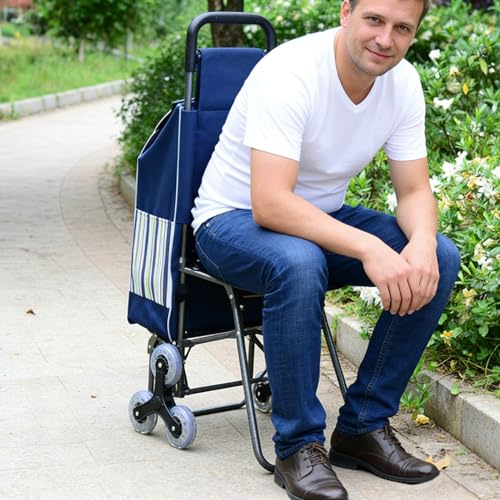 Carrello per la spesa, carrello pieghevole con sedile rimovibile e ruote per salire le scale, per bagagli alimentari, salvaspazio per stoccaggio e trasporto