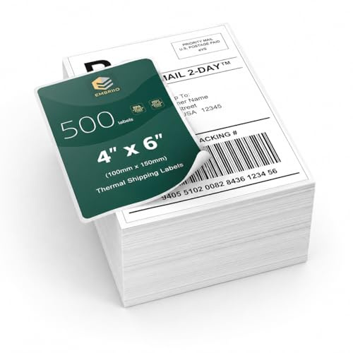 EMBRIIO 4x6 Direct Thermal Labels, Pack of 500-4 x 6 (100mm x 150mm) White Shipping Address Labels, Replacement for GP-1324D & Compatible with Thermal Printers