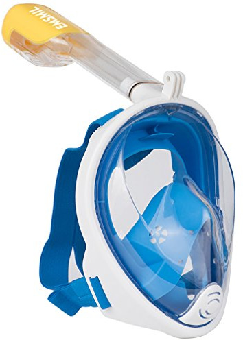 Emsmil Máscara con visión amplia de 180 ° y tapones de orejas con diseño libre de respiración fácil, tecnología antivaho y antifugas para natación completa y buceo L-XL Azul