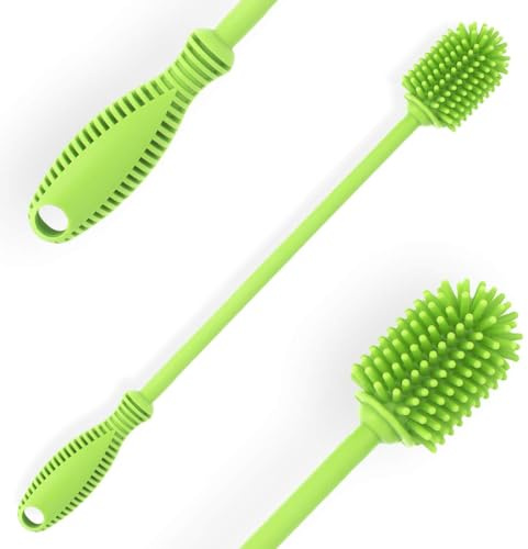 ddLUCK Silicone Bottle Brush for Cleaning, 31cm Water Bottle Cleaner(Qty 1) | Green, Long Handle, for Baby Bottles, Hydro Flask, Sports Bottle, Vase, Glassware, for Smaller Diameter Bottle Openings