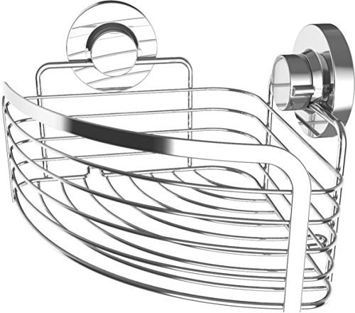 Cornat Cestino angolare 3 in 1 per montaggio ad angolo – 3 diverse opzioni di montaggio con ventosa, cuscinetto adesivo e foratura – cromato/mensola doccia/mensola doccia, T340270
