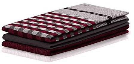 DecoKing 3er Set Küchentücher 50x70 cm mit Aufhänger 100% Baumwolle Burgunderrot Rot Schwarz hochwertige Geschirrtücher Louie