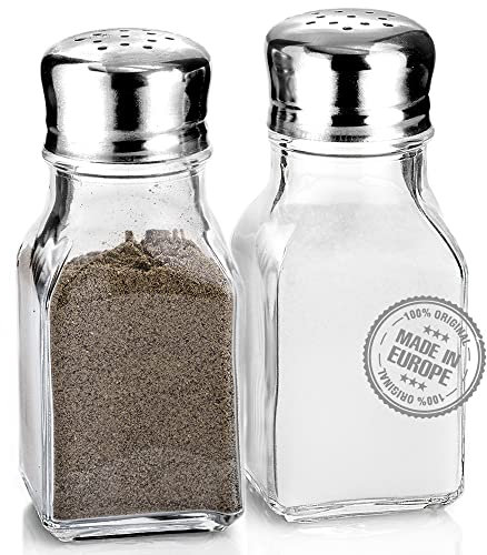CRYSTALIA Sale e Pepe Set,%100 Senza Piombo Saliera e Pepiera, Design Trasparente per la Casa e la Cucina, Stile Classico da Ristorante, Coperchi in Acciaio Inossidabile, Salt And Pepper Shaker
