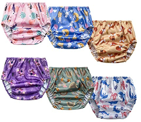 BISENKID Confezione da 6 coperture per biancheria intima in plastica impermeabile per addestramento al vasino, buone coperture elastiche in plastica per pannolini per vasino e pannolini di stoffa per