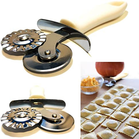 Worldtrade Rotella Tagliapasta in Acciaio Inox con Impugnatura Ergonomica, Taglia Pasta Bilama Liscia e Dentata per Sfoglia a Mano