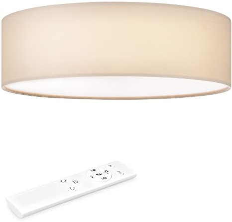 Navaris LED Deckenleuchte 40 cm Rund - Design Stoff Bezug Beige - Deckenlampe LED Licht Dimmbar mit Farbtemperaturwechsel und Fernbedienung - max 22 Watt 970 Lumen