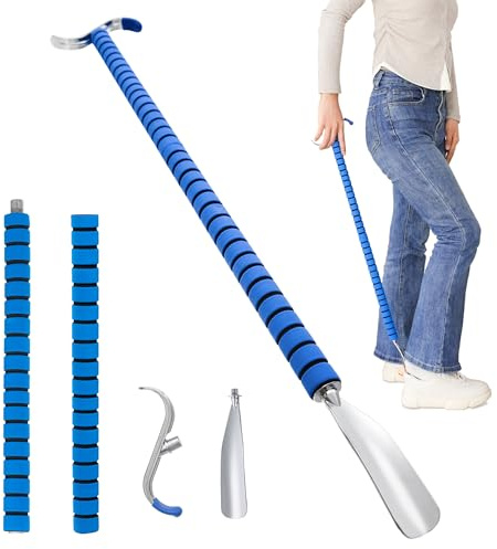 Fanwer Metal Long Shoe Horn with Dressing Stick - Shoe Horn Long Handle for Seniors, Disabled, Elderly | Adjustable Dressing Aid for Post-Surgery, Limited Mobility | Sock Remover & Shoe Helper Tool