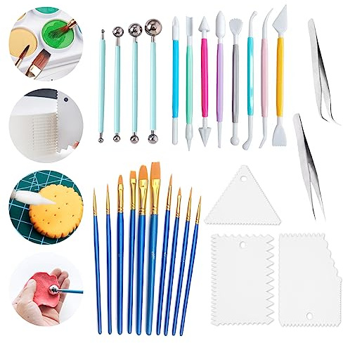27 Piezas Utensilios para Modelar Pasteles, Herramientas de Modelado de Fondant, Herramientas de Escultura, Tartas Modelar Escultura, Herramientas Arcilla Polimerica, para Hornear, Tallado Artístico