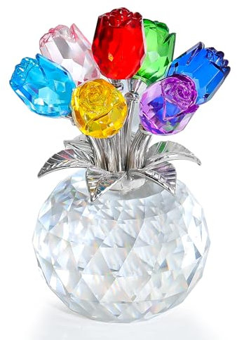 Ornalrist Bunte Rosenblüten-Sammelfigur mit Vase, Rosenstrauß, romantisches Geschenk für Ehefrau, Mutter, Frauen zum Muttertag, Valentinstag, Jahrestag, Weihnachten (13 cm Geschenkbox)