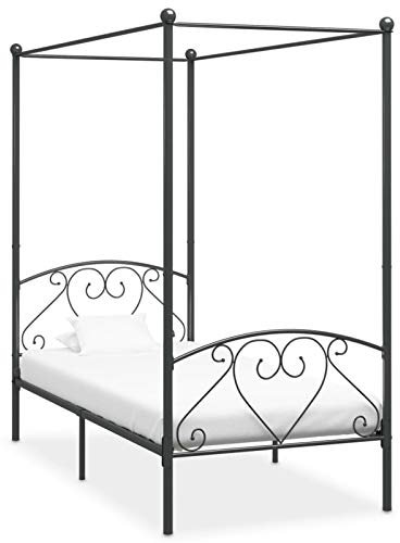 ZEYUAN Ställning med himmelssäng, säng, sängram, ungdomssäng, komplett sovrum, säng, sängram, grå metall 90 x 200 cm