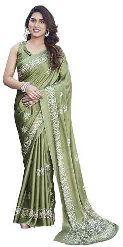 IMTRA FASHION Sari Indien Pour Femme En Mousseline De Soie Avec Chemisier Non Cousu - Vert