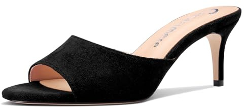 Castamere Mujer Medio Gatito Heel Abierta Redonda Punta Sandalias Slip-on Casual Dress Mules Zapatos Oficina Verano Zapatos 6.5 CM Heels Negro 38 EU