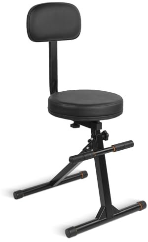 Strich Gitarrenhocker mit Rückenlehne, höhenverstellbarer Gitarrensitz mit Aufhänger für Akustik-, E- & Bassgitarren, Musiker-Schlagzeug-Thron für Erwachsene, Schlagzeuger und Gitarristen, SGT-30B