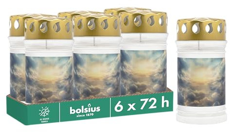 Bolsius Grave Light - with Motif - Sky - Set of 6 - Length Burning Time 3 Days - Funeral Candle & Memorial Candles - Clean Burning - Without Palm Oil, White