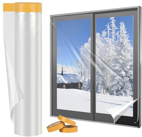 Yotache Window Insulation Kit 1.6m x 10m Long Indoor Window Shrink Film, POF Insulating Shrink Film for Windows, Draught Excluder Waterproof Dust Proof, Transparent