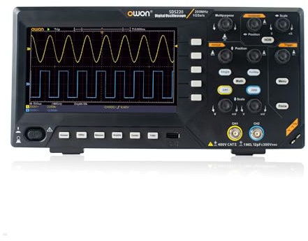 Owon Osciloscopio digital SDS220 200MHz, 2CH 1GS/s, Osciloscopio de doble canal de 20 m, 30 tipos, medición automática