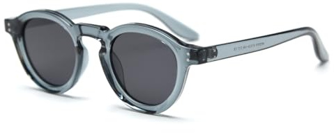 LIGOES Gafas de sol polarizadas mujeres hombres gafas de sol redondas TR90 marco retro gafas UV400, Azul con gris, medium