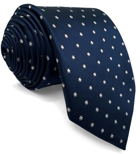 S&W SHLAX&WING Corbata Azul Marino con Puntos Blancos para Hombre Negocios Formal Tejido Extra Larga 160cm