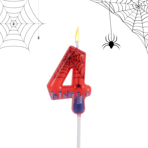 Bougie d'Anniversaire Spider, Bougie Chiffre en Cire Décoration de Gâteau pour Fête d'Anniversaire Fournitures de Fête à Thème (4)