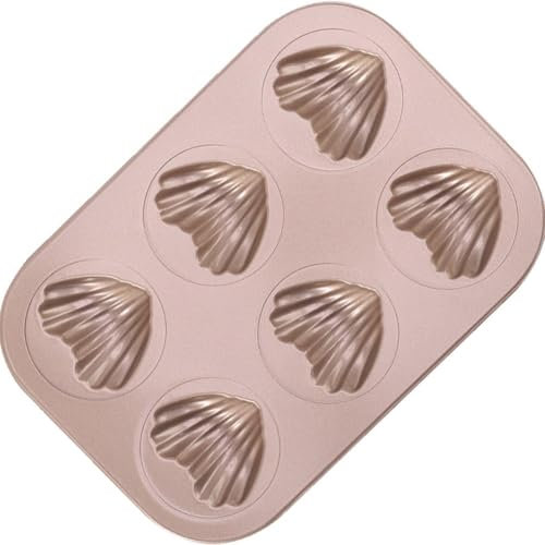 Ericetion Madeleine Mold Cake Pan, 6 Hole Heart-shaped Madeline Bakeware Cake Dessert Tray Non-stick Carbon Steel Baking Tin Cake Pan for Oven Baking