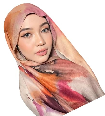 Foulard Hijab en mousseline de soie pour femme - Imprimé doux et léger - Long foulard pour femme musulmane, a, Taille unique