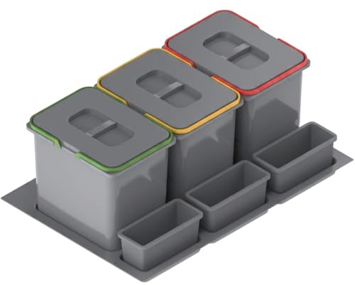 REJS Sistema De Reciclaje De Cocina Para Armario De 80 Cm 3 Compartimentos 72,5x49x40 Cm (3x 20L) Con Tapa Cubo De Basura Empotrado