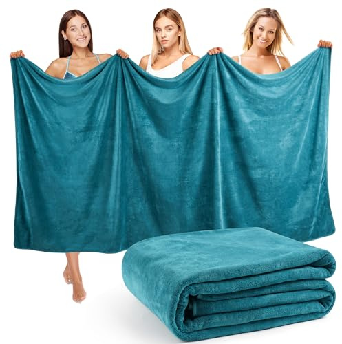 Lureon Toalla Baño Grande XXL 100x200 cm - 420 g/m² - Toalla de Sauna y Playa - Unisex - Ultraabsorbente y Suave (Azul Pavo Real)