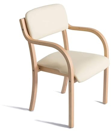 Modern ergonomisk beige matstol i PU-läder stapelbar besöksstol med armstöd för kök och kontor nordisk design för receptionen studio och skrivbord