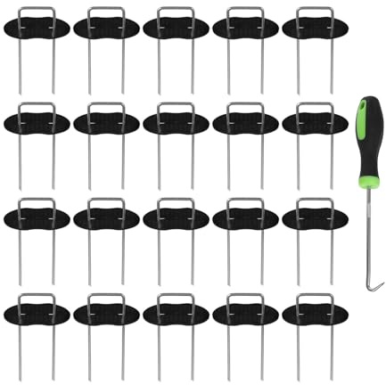 Artibetter Clavos para Césped y Grapas para Jardín Forma de U de Acero Resistente 41 Piezas con Gancho y Juntas Estacas para Fijar Tela de Barrera Césped Artificial y Cercas Uso