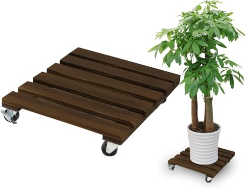 Pousseur de plantes carré 30x30 cm, 1 pièce Rouleau pour fleurs Plateau roulant rond, Poussoir à plantes Capacité de charge 90 kg, Poussoir de plantes pour extérieur, Sous-pot pour fleurs avec roues