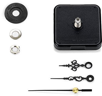 Clock-it Meccanismo Orologio Silenzioso – Movimento al Quarzo Continua Rotazione 16 mm – Kit con Lancette Metallo Nere – Senza Gancio – Per Quadranti fino a 6 mm – Made in Italy