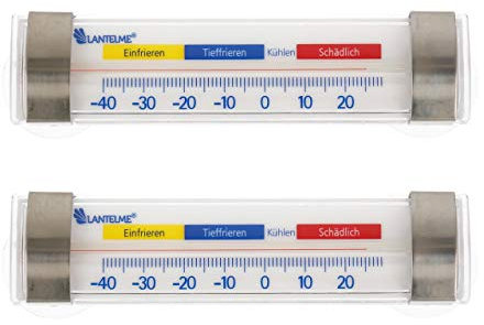 Lantelme 2 Stück Edelstahl Kühlschrankthermometer mit Haken und Saugnapf Set Anbringung waagrecht Analog Thermometer für Kühlschrank, Gefrierschrank, Kühltheke Gefriergeräte