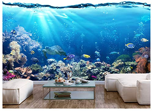 amazingsticker Sea Ocean Fish Coral Reefs Turtle Photo Wallpaper Mural Underwater Life Poster Wall Decoration Wall Covering 390x260cm